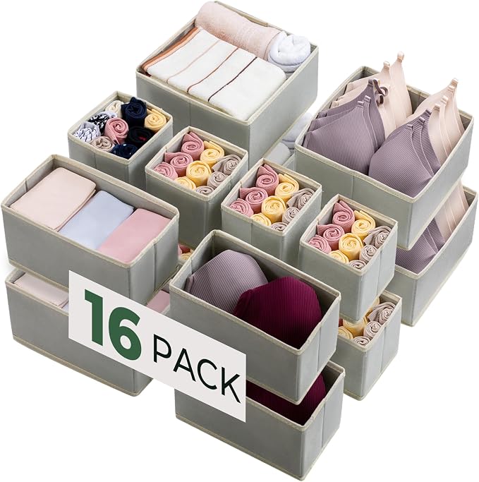 Kootek 16 Pack Drawer Organizer Clothes, Dresser Drawer Organizers for Clothing Fabric Foldable Closet Organizers and Storage Bins for Baby Clothes, Nursery, Underwear, Bras, Socks by Kootek