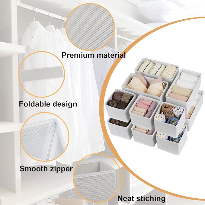 Fordonral Drawer Organizer Clothes, Foldable Fabric Dresser Organizer Closet Organizers and Storage Box for Underwear,Folded Clothes,Baby Clothing,Socks,Bra,Towels,Ties(6M+6S,White) - Image 4