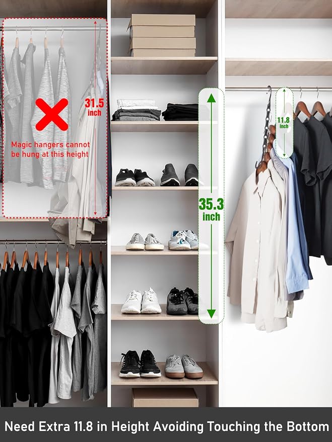 HOUSE DAY Black Magic Space Saving Hangers 10 Pack, Premium Smart Hanger Hooks, Sturdy Cascading Hangers with 5 Holes for Heavy Clothes, Closet Organizers and Storage, College Dorm Room Essentials - Image 7