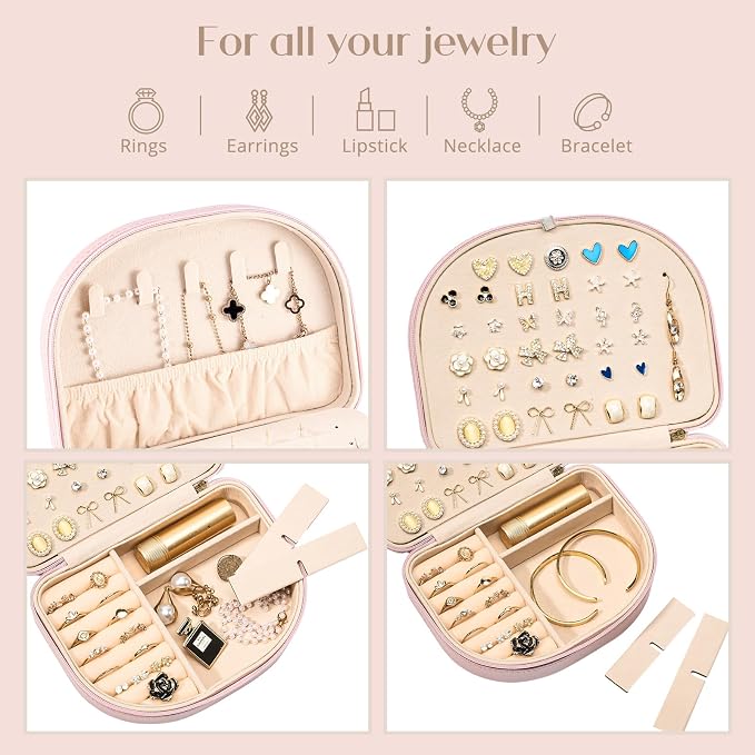 ProCase Travel Size Jewelry Box, Medium Portable Seashell-Shaped Jewelry Case, 2 Layer Jewelry Organizer in PU Leather for Women -Glossy Pink - Image 5