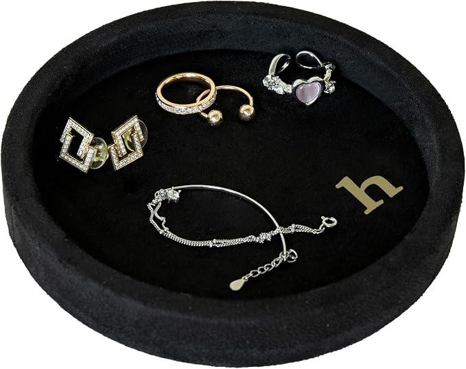 COLLECTIVE HOME - Velvet Jewelry Tray, 6" Monogrammed Jewelry Dish, Smooth Velour Display Dish for Rings, Earrings, Necklaces, Makeup, Personalized Gifts for Women (Black-h) by COLLECTIVEHOME