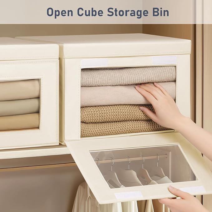 DIMJ Storage Bins with Lids - 4 Pack Large Fabric Closet Organizer with Window & Handles, Collapsible Decorative Storage Boxes for Shelves Under Bed, Books Clothes Blankets Sweaters Organization - Image 2