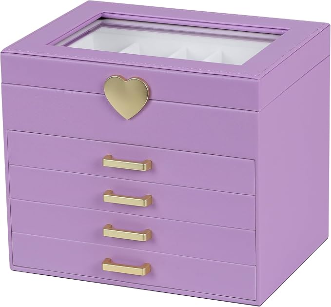 Kendal Jewelry Box, 5-Layer Jewelry Organizer Box with Glass Lid, Purple, Heart Shaped PU Leather, Storage Box for Necklace Earrings Rings Bracelets, Gift Idea for Girls LJC4DRPL by Kendal