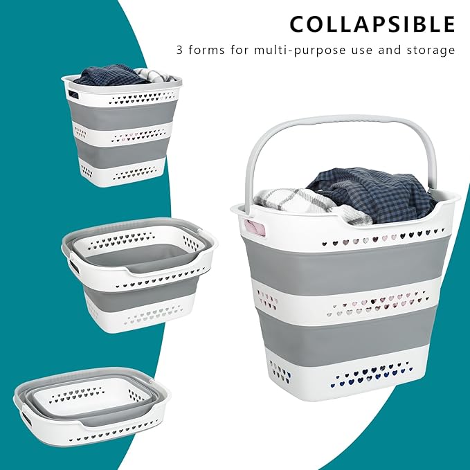 Large Collapsible Laundry Baskets for Dirty Clothes, Plastic Laundry Hamper for Dorm Bedroom Blankets, 43L Foldable Clothes Hamper for Laundry, Space Saving Pop-Up Storage Container/Organizer - Image 4