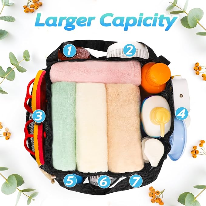 famichan Mesh Shower Caddy Portable with Drawstring, Dorm Room Essentials for College Students boy & girl, Larger Shower Bag for Camping,Swimming,Gym,Travel,Bathroom - Black - Image 6