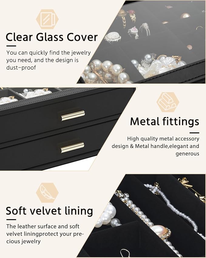 AKOZLIN Jewelry Box with Clear Lid Functional Leather Jewelry Storage Organizer Case 2 Drawers for Women Girls Necklace Ring Bracelet Earring - Image 5