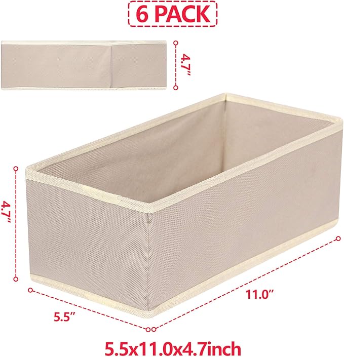 DIOMMELL 6 Pack Foldable Cloth Storage Box Closet Dresser Drawer Organizer Fabric Baskets Bins Containers Divider for Clothes Underwear Bras Socks Lingerie Clothing,Beige 060 - Image 2