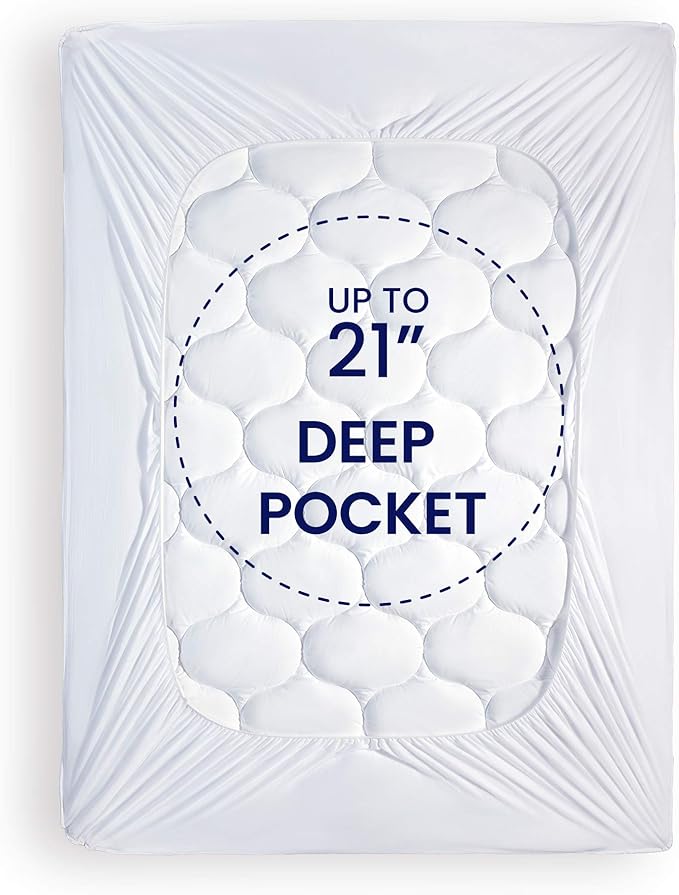 SLEEP ZONE Twin Fitted Mattress Pad Cover - Quilted Soft Breathable Fluffy Pillow Top Bed Mattress Topper Deep Pocket 8-21 inch