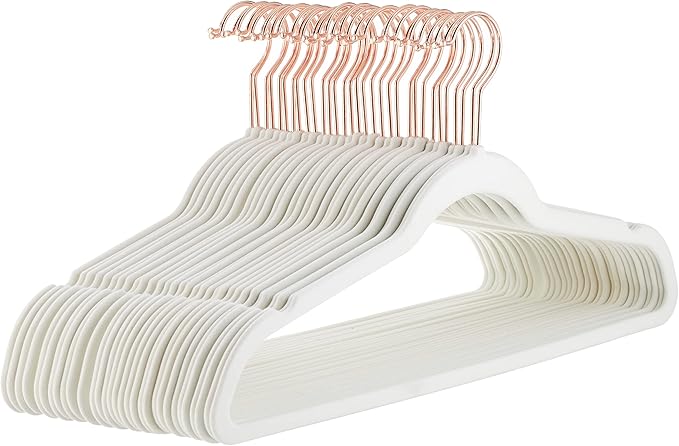Amazon Basics Slim Velvet Non-Slip Space Saving Suit Clothes Hangers, Closet Organizer, Ivory/Rose Gold, 30-Pack by AmazonBasics