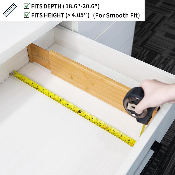 Utoplike Bamboo Drawer Dividers Large, 4'' High Adjustable Kitchen Drawer Organizers for Clothing, Spring Loaded, Works in Bathroom, Bedroom, Dresser, Desk, 4 pcs - Image 6
