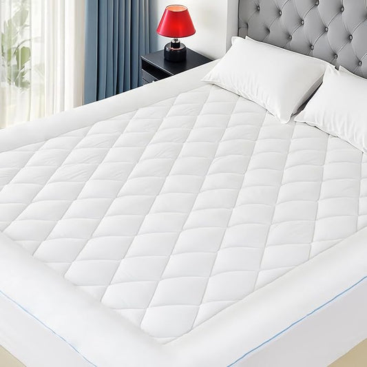 Twin Mattress Pad Cotton Mattress Pad Cover for College Dorm Quilted Mattress Cover 18-22" Deep Pocket Mattress Protector Twin Size White Down Alternative Filling Noiseless & Breathable