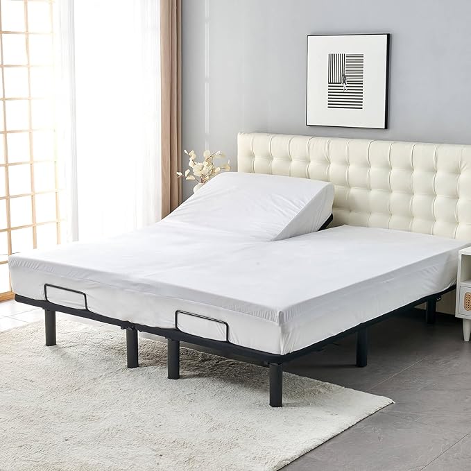 Split Top California King Mattress Protector for Adjustable Bed with Upper Flex Head Waterproof Ultra Soft Jersey Fitted Mattress Cover 32-34 Split from Head Cal King