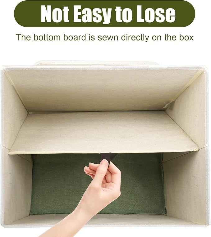 Large 17" 42 Quarts Collapsible Stackable Storage Bins with Lids [3-Pack] Foldable Fabric Linen Storage Boxes Cube, Closet Organizer Baskets with Label for Home (16.7 x 12 x 12", Green & White) - Image 4