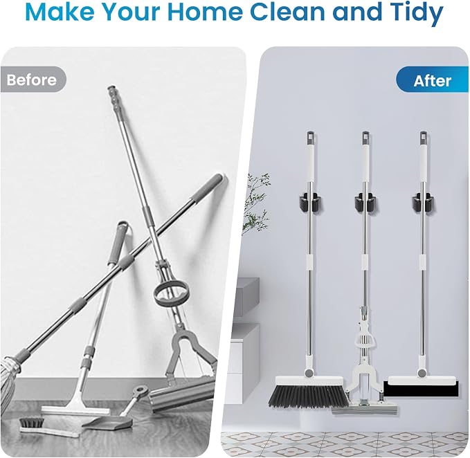 Broom Holder Wall Mount, 4PCS Broom Hanger Wall Mount, Stainless Steel Heavy Duty Mop Holder Broom Mop Hanger Wall with Screws, Garden Outdoor Tool Organizer Rack Broom Hanger (Black) - Image 5