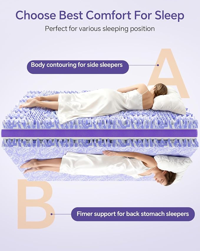 Dual Layer 4 Inch Memory Foam Mattress Topper Full XL - 2 Inch Gel Memory Foam and 2 Inch Pillow Top Mattress Pad,7-Zone Egg Crate Full XL Size Mattress Topper(White)