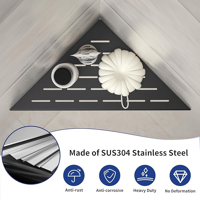Corner Shower Shelf, 12" Matte Black 304 Stainless Steel Slot Design Recessed Corner Shelves 2 Pack Bathroom Grout in Shelf for Tiled Wall, Large Size - Image 4