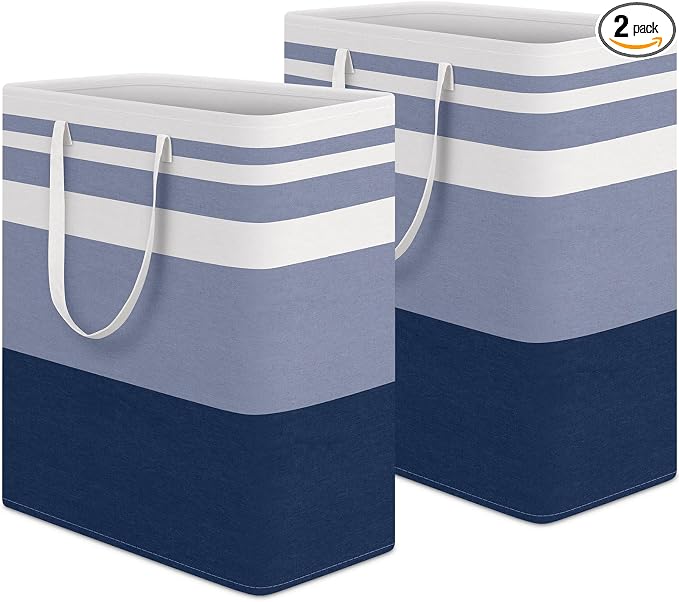 HomeHacks 2-Pack Large Laundry Basket, Waterproof, Freestanding Laundry Hamper, Collapsible Tall Clothes Hamper with Extended Handles for Clothes Toys in the Dorm and Family (Blue, 100L) by HomeHacks