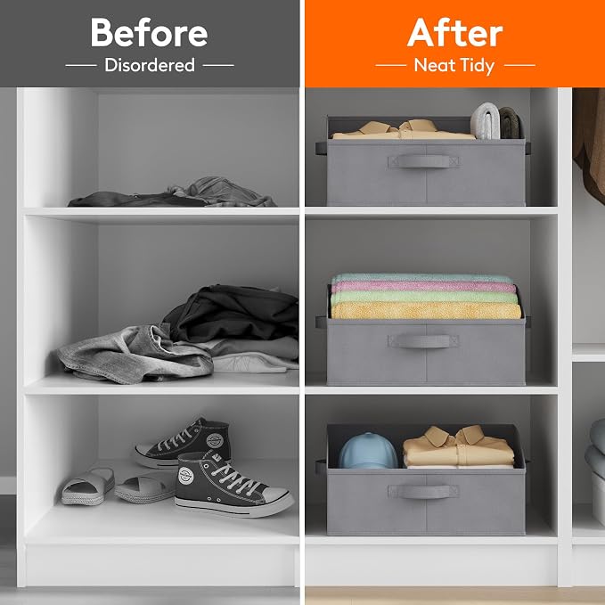 Lifewit Trapezoid Closet Storage Bins for Shelf, 6 Packs Non-woven Closet Organizer Baskets with Handles, Foldable Clothes Containers Boxes for Clothing, Book, Purse, 19L, Large, Gray - Image 7