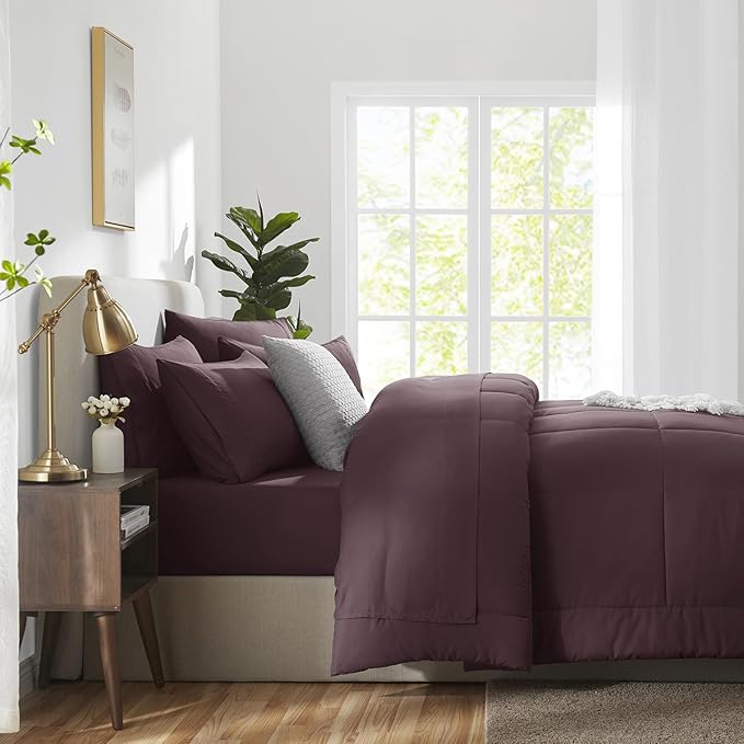 CozyLux King Size Comforter Set Cocoa Powder, 7 Pieces Bed in a Bag, Brown Comforter King Size, All Season Bedding Sets with Stitch Quilted Comforter, Flat Sheet, Fitted Sheet, Pillowcases