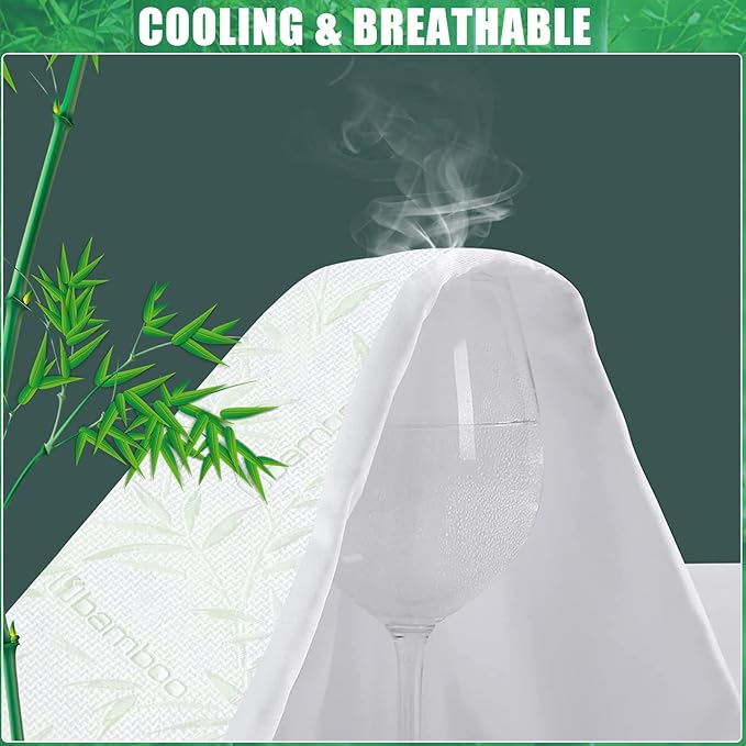 Waterproof Mattress Protector Queen Size, Viscose Cooling Breathable Mattress Cover, Fitted Deep Pocket Mattress Pad Cover Stretches up to 22 Inches, Noiseless Soft Bed Cover