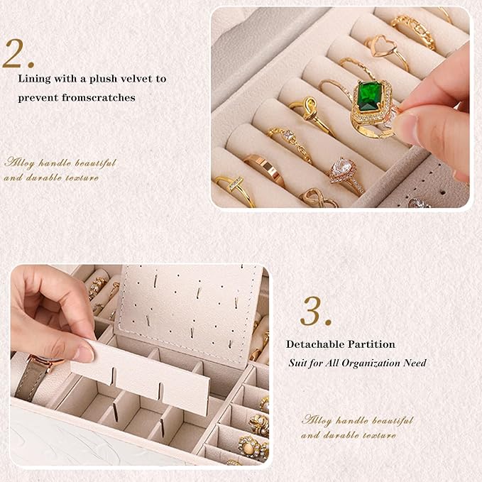 TOFUNTOY Jewelry Organizer Box, Large Jewelry Boxes for Women, 3-Layer Jewelry Holder Organizer for Necklace Earrings Rings Bracelets Storage, Gift for Her Mom - Image 3