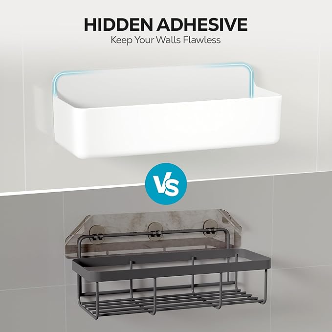 Nieifi Adhesive Wall Shelf, Shower Shelves, Shower Organizer for Bathroom Organization (White, 2 pieces) - Image 8