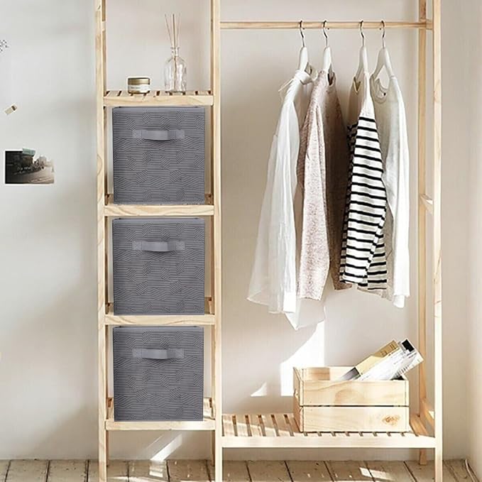 ShellKingdom Foldable Fabric Storage Cubes and Cloth Organizer Drawer for Closet and Toys, 6 Pack (Dark Gray with Black Stripe) - Image 4