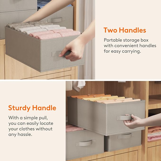 Lifewit 3 Pack Clothes Organizer, 6 Grids Closet Jean Storage Bins with Handles and Support Boards, Foldable Drawer Organizer for Sweater, Pants, T-shirt, Dress, Grey, 42 x 27 x 17 cm/16x10x7'' - Image 5