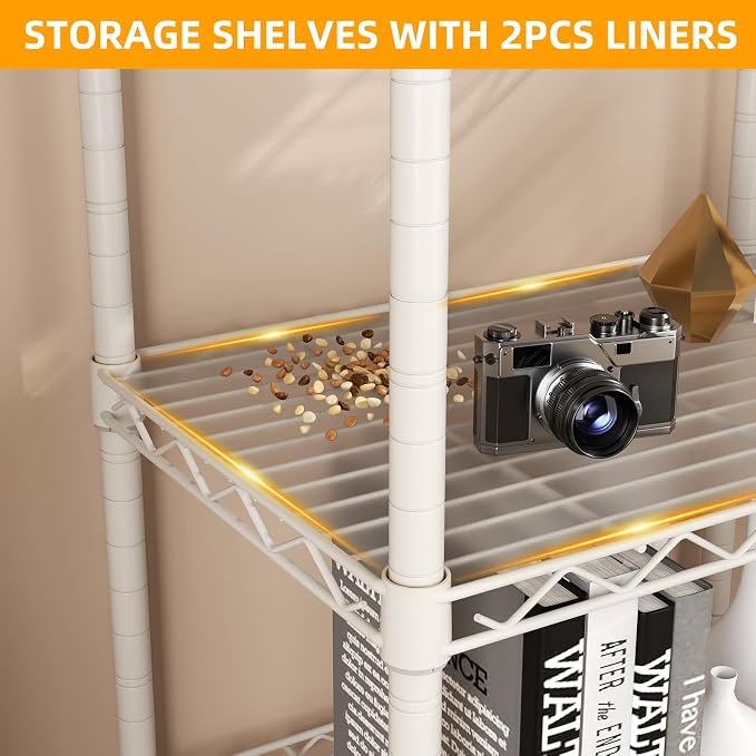 SINGAYE 4 Small Shelves Storage Shelf Wire Shelving Unit Metal Shelf Adjustable Organizers Storage Shelving with Wheels for Bathroom Laundry Room Kitchen Pantry11.5”D x 17.5”W x 30.5”H White - Image 4