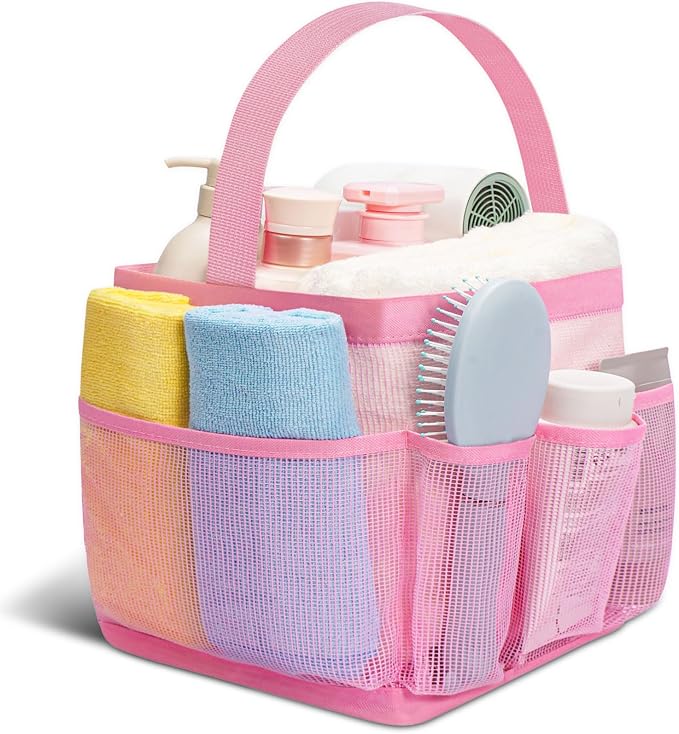 Camping Essentials Shower Caddy Portable for College Dorm Room Essentials for Girls with 8 Pockets,Large-Capacity Shower Caddy Dorm Basket,Quick Dry Bath Bag for Bathroom,Gym,Travel,Swim,Beach-Pink by Unknown