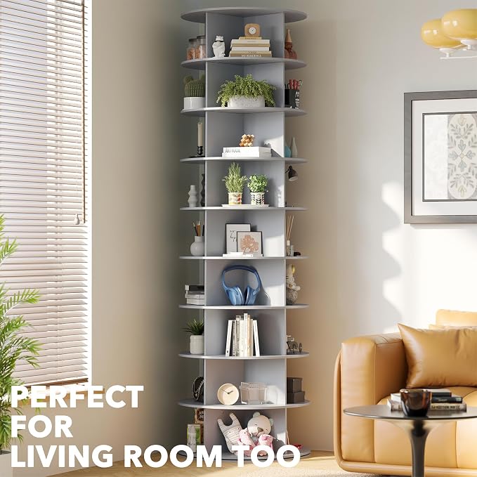 SpaceAid 9 Tier Rotating Shoe Rack Tower, Spinning Shoe Display Lazy Susan, Revolving 360 Shoe Rack Storage Round Carousel, Vertical Handbag Rotate Shoes Closet Organization (9-Tier Gray) - Image 6