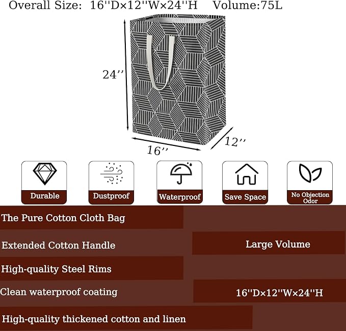Waterproof Laundry Hamper Collapsible Laundry Basket Leather Handle Laundry Bag Large Clothes Storage Toy Organization for Bathroom Bedroom Laundryroom College Dorms (Heilingxing-001) - Image 2