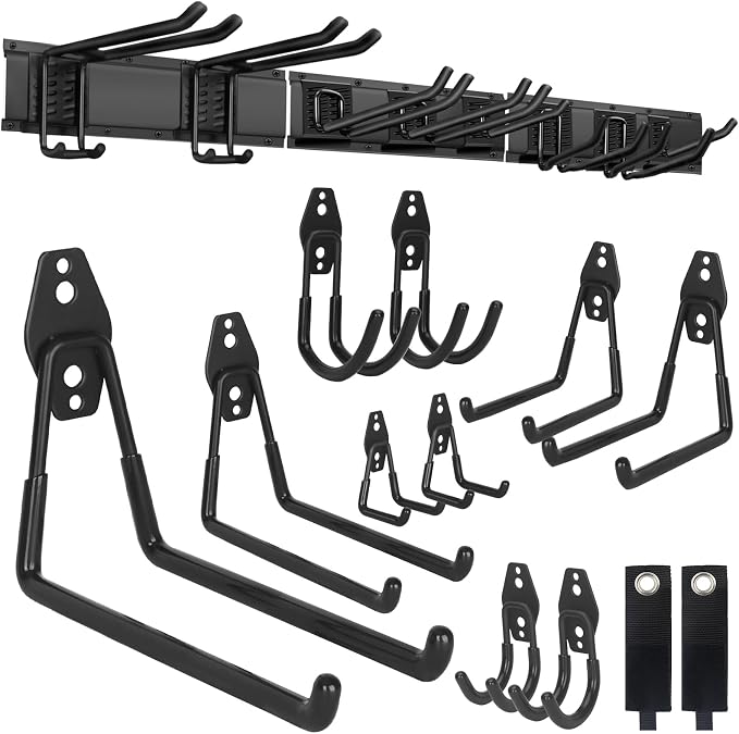 PIYILO Garden Tool Organizer 48 in with 18 Garage Hooks, Heavy Duty Garage Wall Hooks for Hanging Ladder, Bike, Tool Storage Rack for Yard Tools, Shovel, Shed (23 Pack) by PIYILO