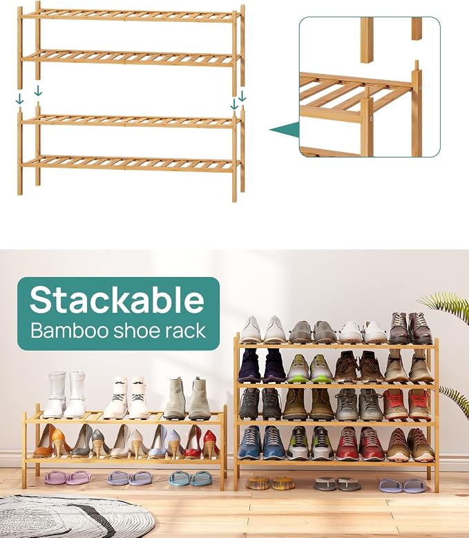 viewcare 2-Tier Long Shoe Rack for Entryway, Black Bamboo Wood Shoe Rack for Closet & Hallway, Long 33IN | Beautiful | Functional | Sturdy | Durable - Image 6