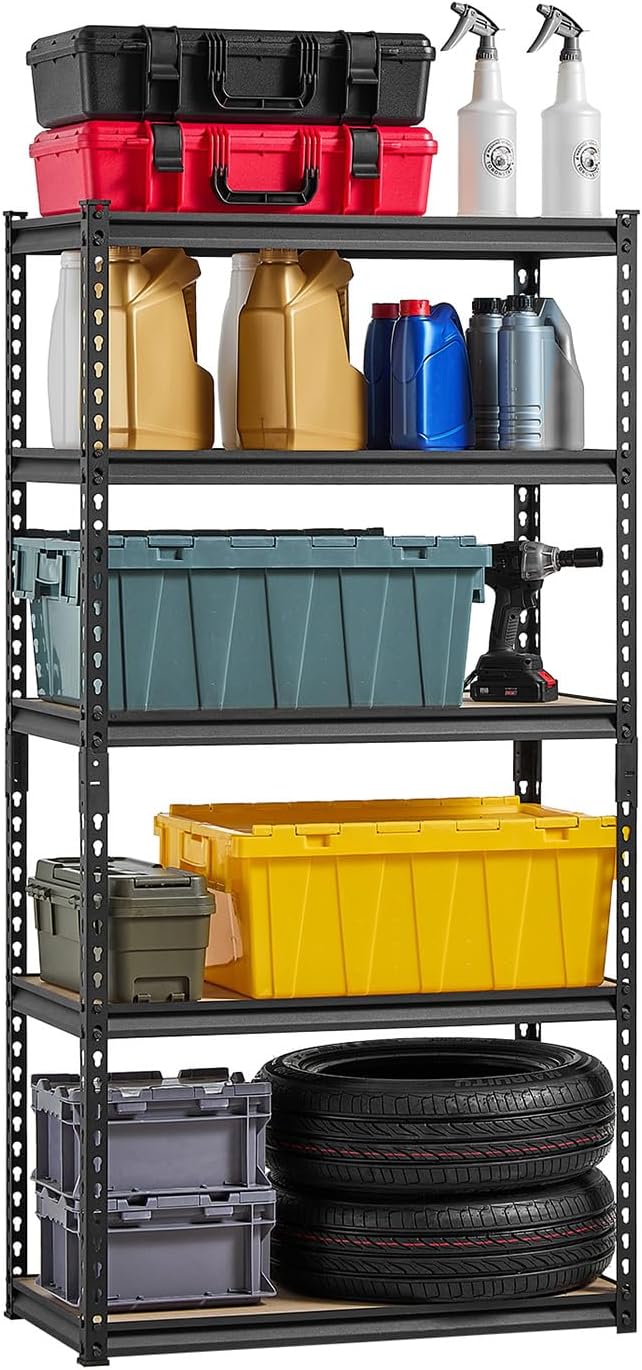 VEVOR Storage Shelves, 2000 lbs, 5 Tier Garage Storage Shelving, 16" D x 32" W x 62.8" H Adjustable Metal Shelves for Garage Shelves Utility Rack Shelf, Ideal for Kitchen, Warehouse, Basement, Black by VEVOR