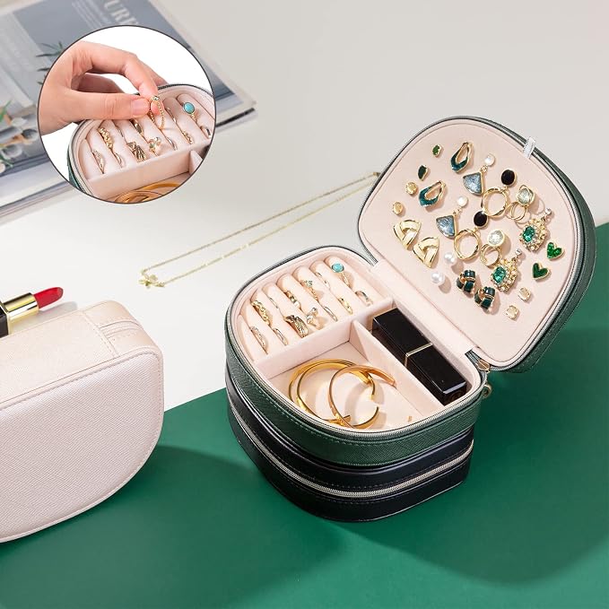 ProCase Travel Size Jewelry Box, Medium Portable Seashell-Shaped Jewelry Case, 2 Layer Jewelry Organizer in PU Leather for Women -Emerald - Image 7