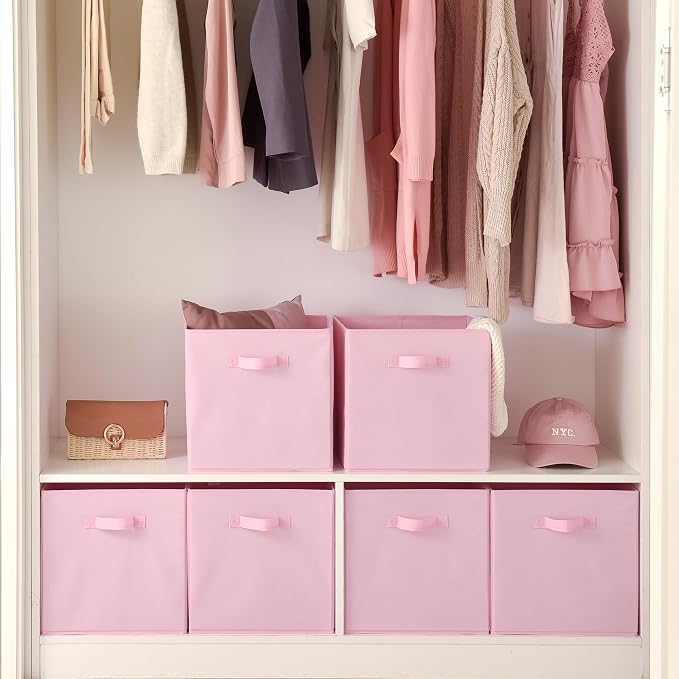 GRANNY SAYS Cube Storage, 13x13 Cube Storage Organizer Bins, Collapsible Storage Bins with Handle, Closet Storage Bins, Baskets for Shelves, Cubby Storage Organizer, Pink, 6-Pack - Image 4