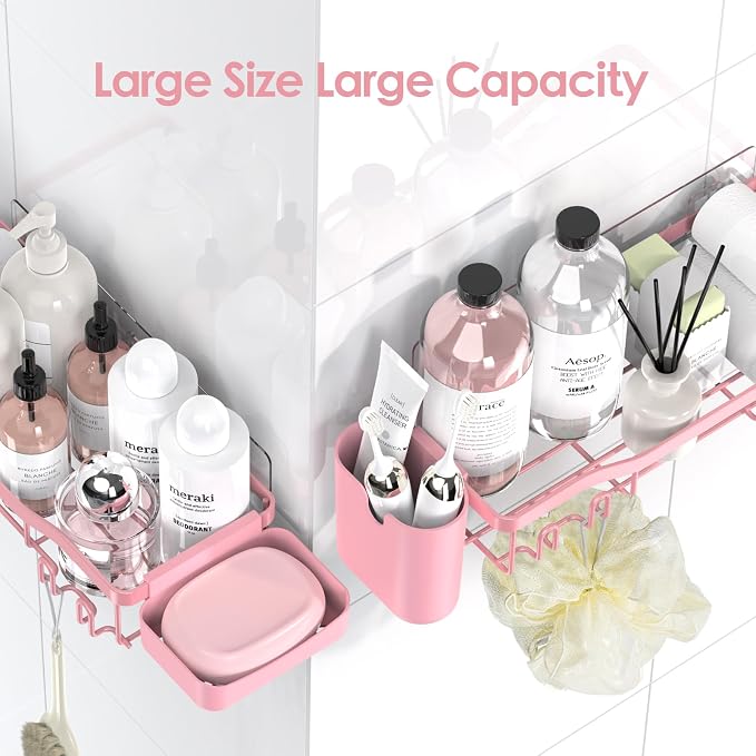 NESOMI Shower Caddy Adhesive Shower Organizer 7-Pack, Rustproof Stainless Steel Bathroom Shelves, Large Capacity No-Drill Rack Storage Accessories with Soap Dish Toothbrush Holder Hooks - Image 8