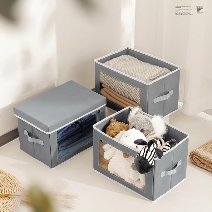 Homsorout Clothes Organizers and Storage - 6 Pack Large Storage Box with Lids, Foldable Closet Organizer with Lids, Decorative Basket Bins for Home, Dorm, Closet, Grey - Image 6