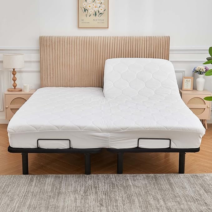 Kingnex Quilted Split Top King Mattress Topper Pad for Adjustable Bed Breathable Fitted Fluffy Pillow Top Mattress Pad Split Top King