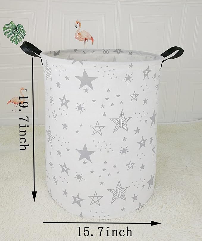 Collapsible Kids Laundry Basket Clothes Hamper, Foldable Storage Organizer Bin, Toy Clothes Storage with Handles for Boys Girls Bedroom, Room Decor Grey Star - Image 7