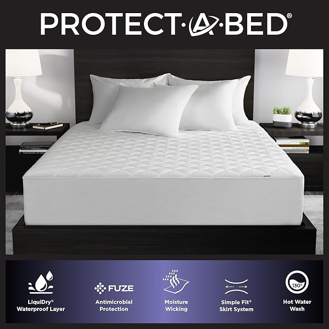 Protect-A-Bed Essential Mattress Pad Queen, 100% Waterproof, Dust Mite Barrier Mattress Pad, Breathable & Quiet, Antimicrobial, Fits 11"-18" Mattresses