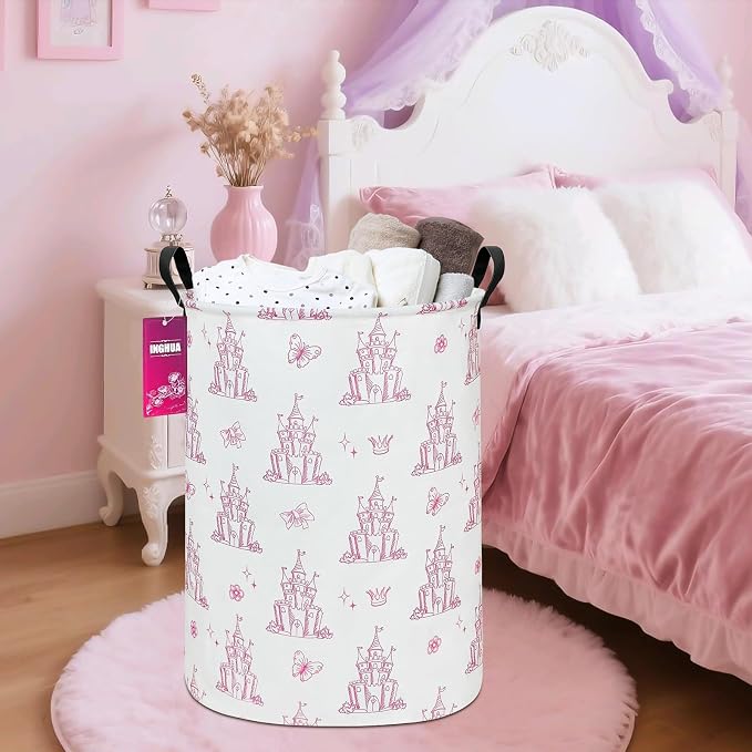 Laundry Hamper Large Canvas Fabric Lightweight Storage Basket/Toy Organizer/Dirty Clothes Collapsible Waterproof for College Dorms, Boys and Girls Bedroom,Bathroom(Shining castles) - Image 4