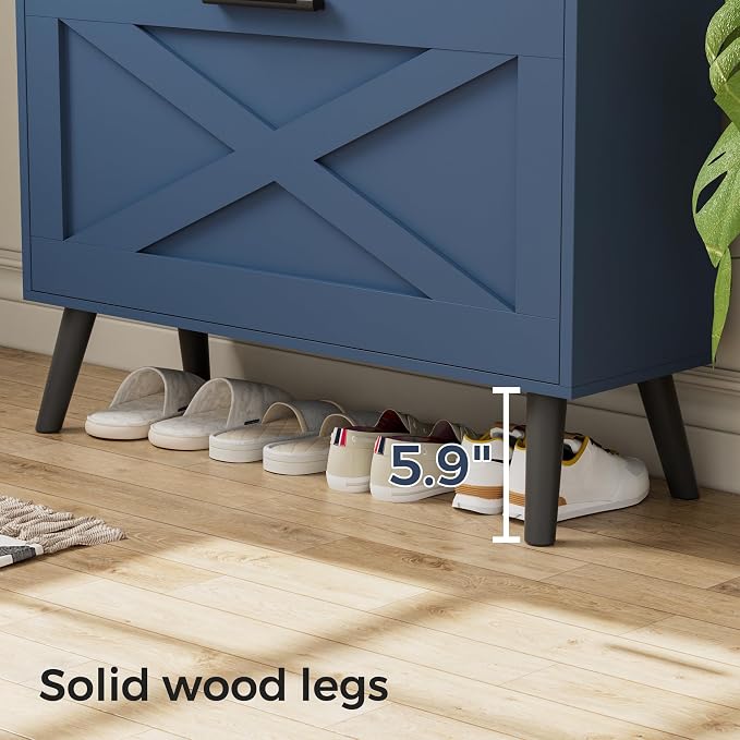 Homleke 32" W Farmhouse Shoe Storage Cabinet with 2 Flip Drawers and Barn Door Design, Adjustable Shelves, Modern Hidden Slim Narrow Shoe Rack Cabinet for Entryway, Foyer, Hallway, Living Room, Blue - Image 4