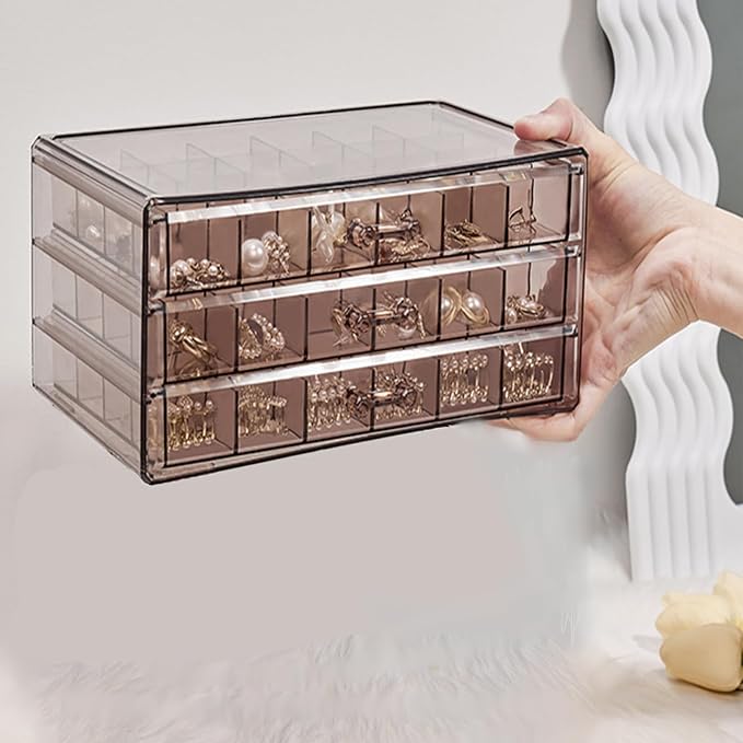 Earring Storage Box Organizer 3 Drawers Acrylic Jewelry Storage Box Holder Transparent Jewelry Display Stand with 72 Cells Gift for Women Girls - Image 5