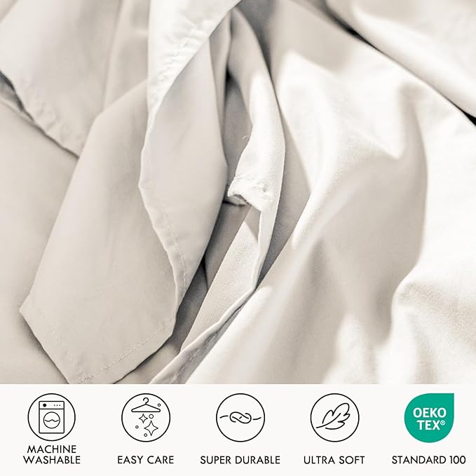 ClevaHome Queen Size Sheet Set - 6 Piece Soft Breathable Luxury Bed Sheet Set - Shrinkage & Fade Resistant Embroidered Bedding Sheet with Deep Pocket, 2 Extra Pillowcases (Queen, Crystal White)
