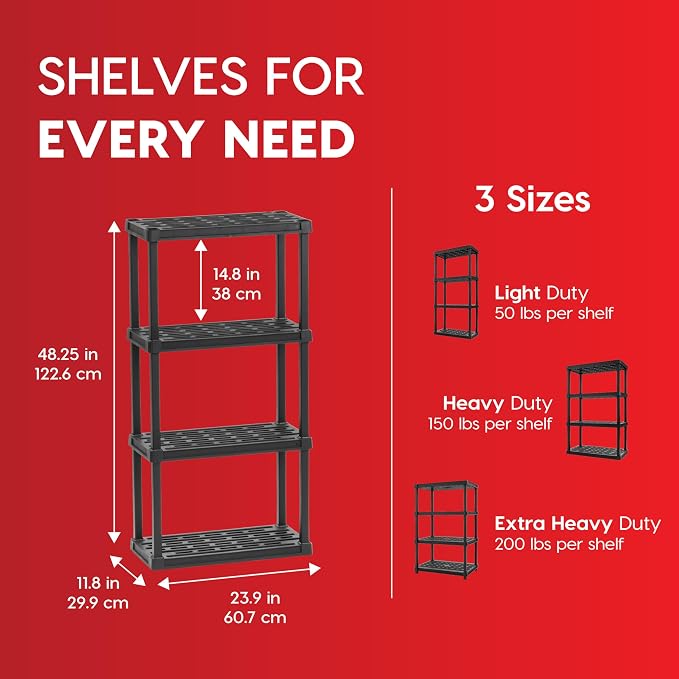 IRIS USA 4-Shelf Light Duty Plastic Storage Shelves, 200lb Capacity, 48" H x 24" W x 12" D, Medium Modular Shelving Unit Storage Organizer for Bathroom, Laundry, Garage & Home, Storage Rack - Black - Image 2