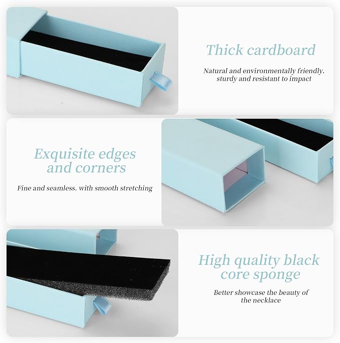 12-Pack Drawer Style Jewelry Gift Boxes with Sponge Insert, 8.7"x1.8"x1.2" Necklace & Bracelet Display Box for Presentation, Cardboard Storage Organizer for Pendant, Ring, Earring - Light Blue - Image 3