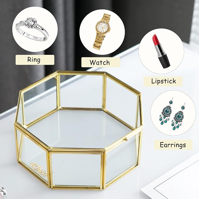 Glass Vintage Jewelry Box, Geometric Jewelry Display Organizer Box Vanity Lidded Box Home Decor Accent Decorative Box for Storage Trinket Rings Bracelet - Image 4