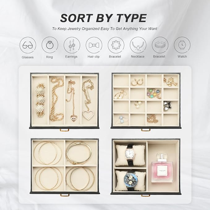 Jewelry Box for Women, 5-Layer Jewelry Organizers Box, Large Jewelry Storage Box for Girls, Jewelry Holder Organizers Gift for Valentine's Day, Christmas, New Year (Black) - Image 3